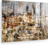 MuchoWow® Glasschilderij 120x90 cm - Schilderij acrylglas - Stad - Kunst - Huizen - Beige - Foto op glas - Muurdecoratie woonkamer - Wanddecoratie slaapkamer - Schilderijen