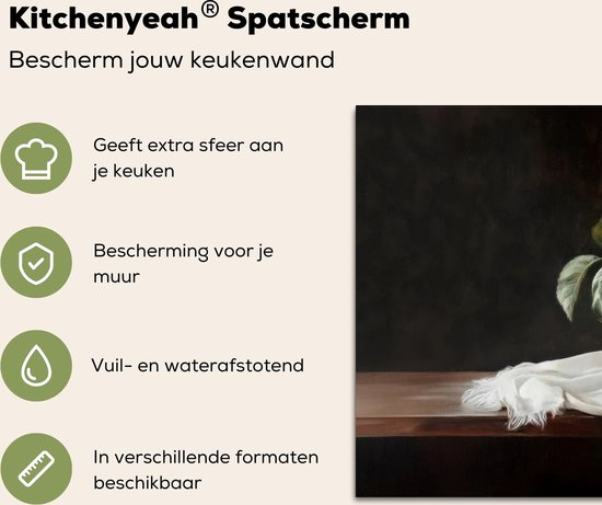 Crédence de Cuisinière en Aluminium 100x50 cm - Nature morte - Pêches - Vintage - Écran Pare-éclaboussures pour Plaque de Cuisson - Protection Murale