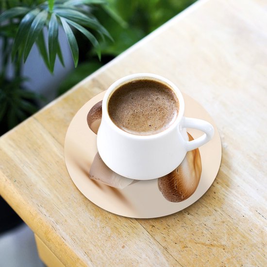 Dessous de verre Champignons - Doux - Beige - 10x10 cm - 6 morceaux - Sous pour Verres et Tasses