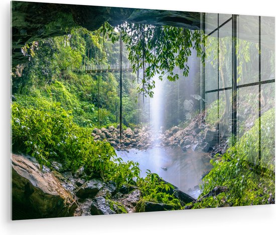 MuchoWow® Peinture sur verre 90x60 cm - Peinture sur verre acrylique - Jungle - Forêt tropicale - Water - Cascade - Plantes - Photo sur verre - Peintures