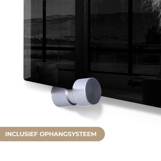 Peinture sur verre - Photo sur verre - Verre acrylique - Animaux - Lion - Zwart - Wit - 180x120 cm - Décoration de chambre - Peinture sur verre animaux - Décoration murale verre - Peinture sur verre lion