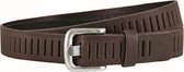 Landley Leren Geperforeerde Gleufjes Riem Smal - Breedte 3 cm - Dames en Heren - Echt Leer - Bruin - Lengte totaal 100 cm / Riemmaat 85