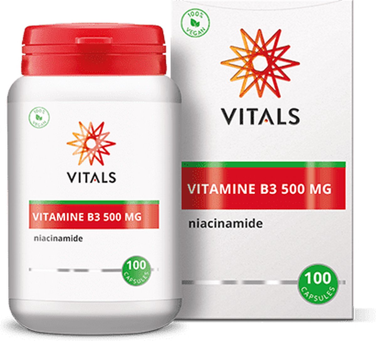 Goedkoopste Vitals Vitamine B3 500 mg - 100 capsules. Hoge dosering niacinamide in zuivere vorm.