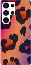 Telefoonhoesje Geschikt voor Samsung Galaxy S25 Ultra hoesje - Panterprint - Roze - Paars - Oranje - Siliconen Telefoonhoesje Telefoonhoesje