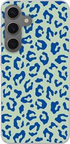 Telefoonhoesje Geschikt voor Samsung Galaxy S25 hoesje - Panterprint - Blauw - Groen - Dierenprint - Siliconen Telefoonhoesje Telefoonhoesje