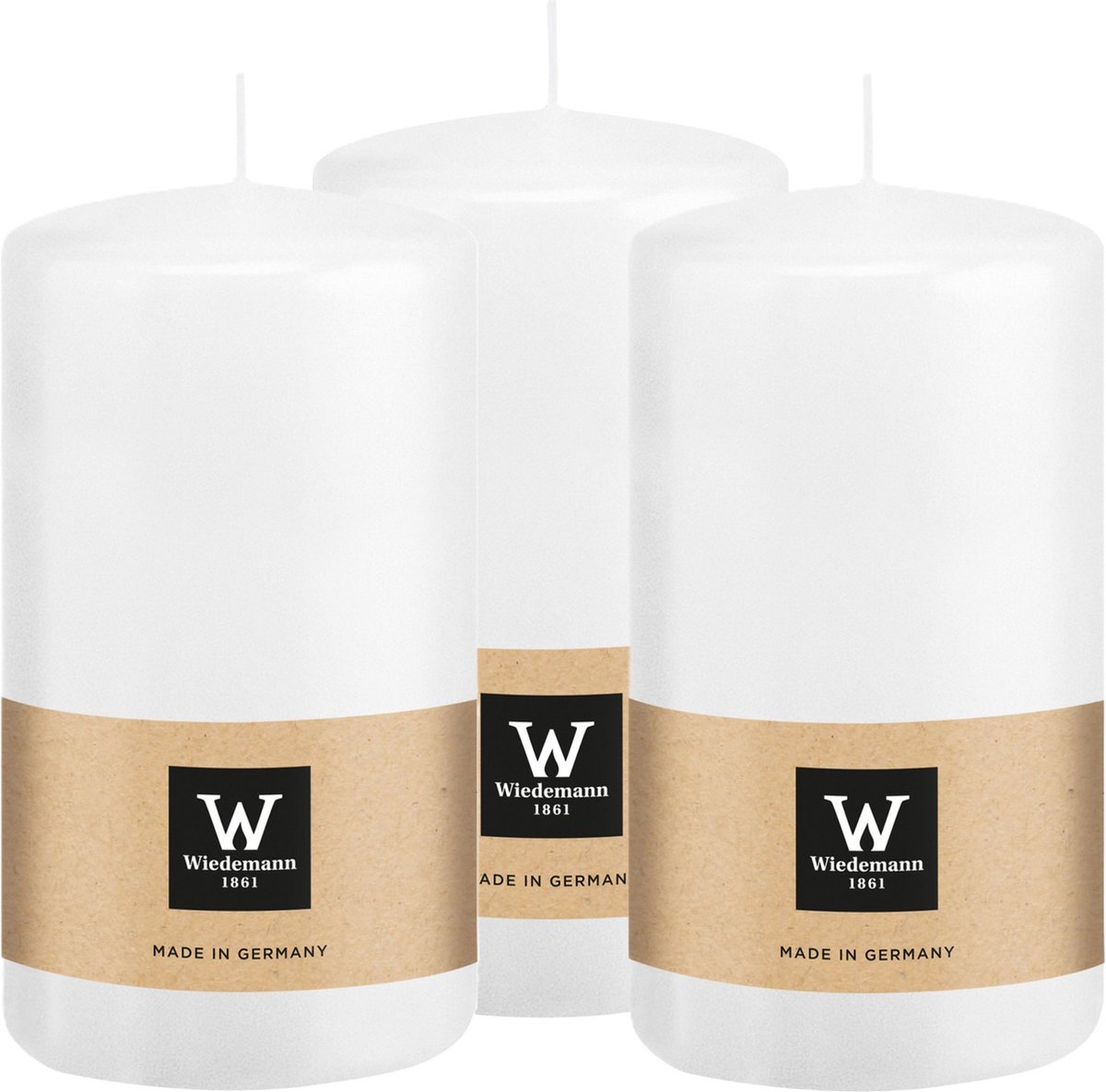 Wiedemann Cilinderkaars/stompkaars - 3x - wit - 12 x 6 cm - 33 branduren - zuilkaarsen