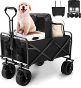 Bol.com Opvouwbare Tuin Wagon Rem Grote Wielen Strand Winkelwagen - Max Capaciteit 100kg - Festival Camping Picknick Zwart aanbieding