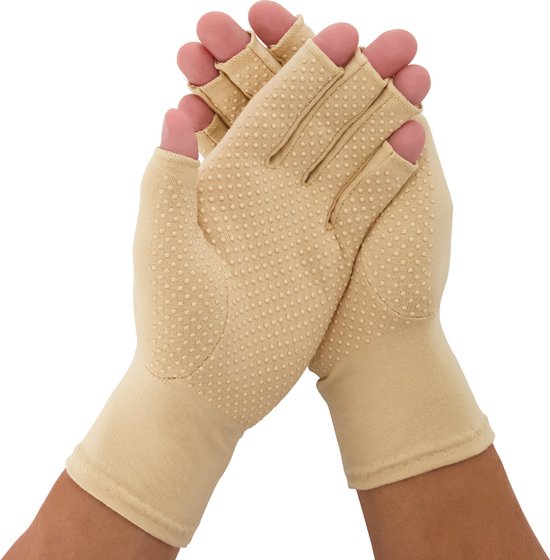 Medidu Artrose / Reuma Handschoenen met antisliplaag (Per paar) (Grijs & beige)