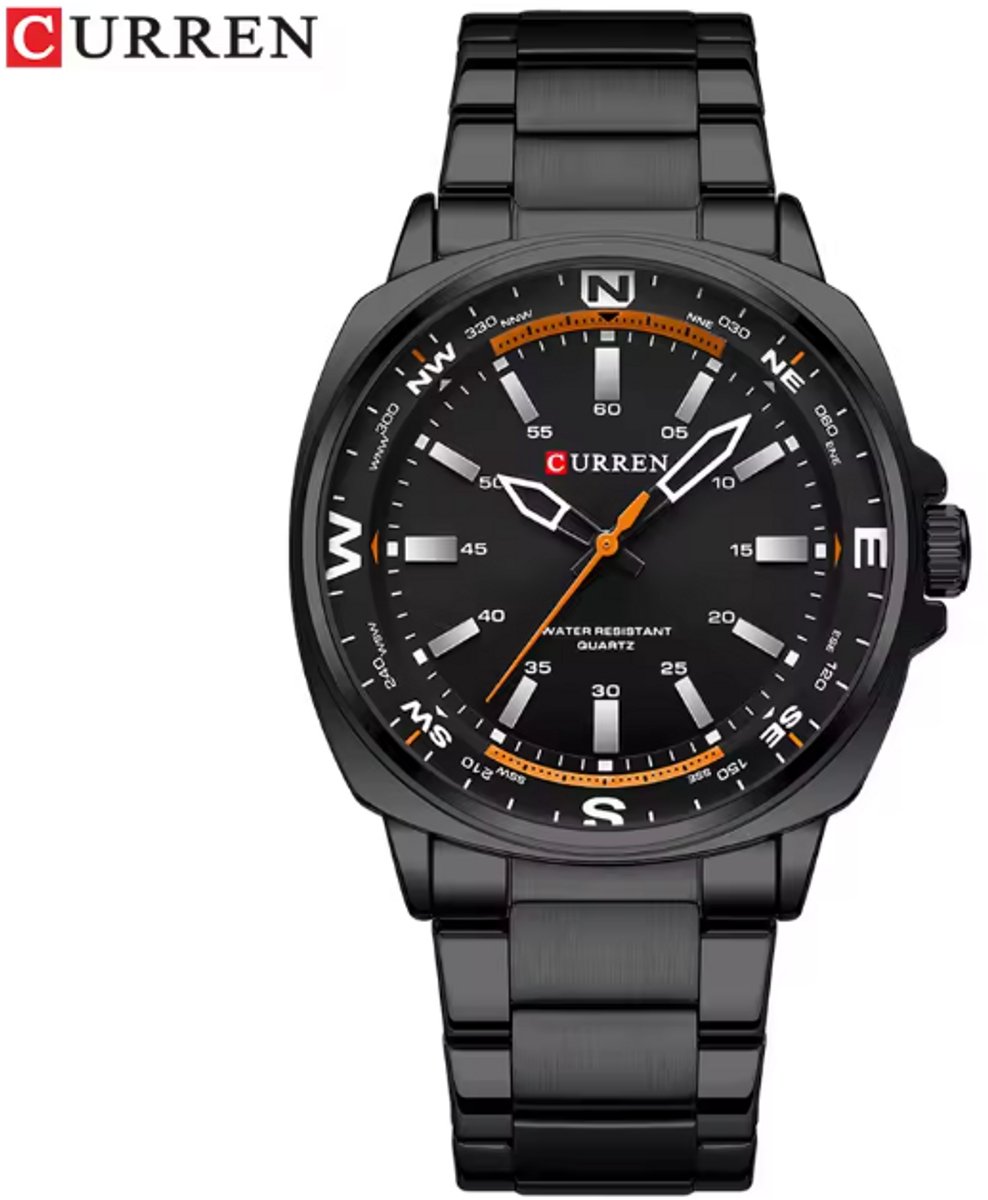 Curren - Horloge - Herenhorloge - Analoog - 41mm - Zwart - Oranje - Staal - 8455