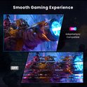 Twee KTC-monitoren die een game-personage tonen, met 'AdaptiveSync COMPATIBLE' aan.