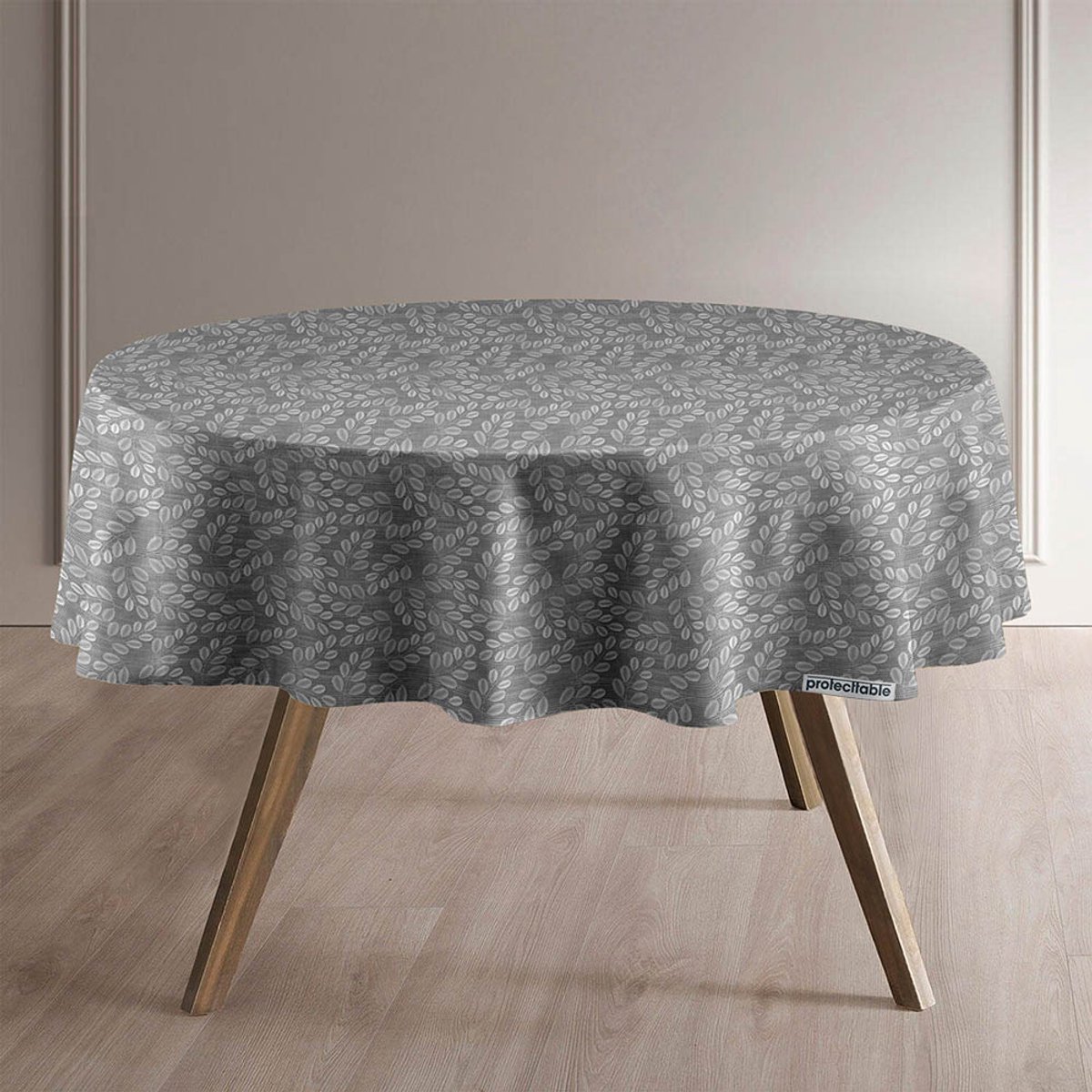 Protecttable - Rond Tafelzeil Bladensymfonie Grijs Ø138cm - Tafelkleed Afwasbaar - Kunststof