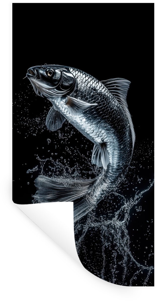 Muurstickers - Sticker Folie - Vis - Koi - Zwart - Water - 20x40 cm - Plakfolie - Muurstic
