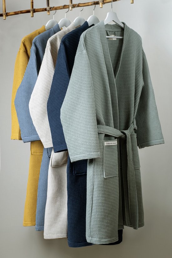 PandaHome - Badjas Badjas % Katoen - L - Blue - Gaufre en Katoen - Kimono - Badjas Femme - Badjas Homme - Badjas Femme et Homme