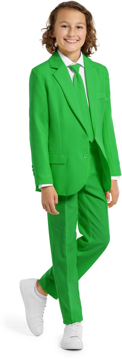 Suitmeister BOYS Solid Green - Casual Jongens Pak - Kostuum - Inclusief Blazer, Stropdas en Pantalon - Maat L