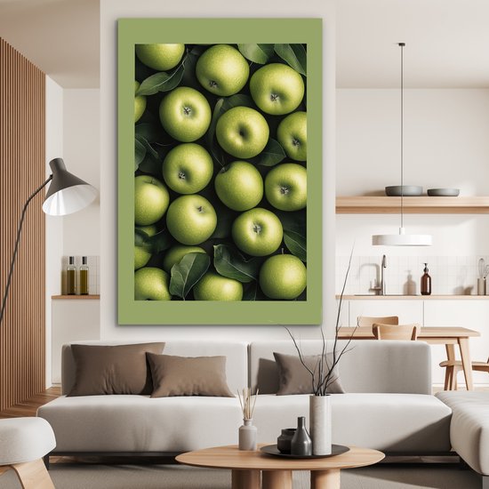 Aluminium schilderij 120x180 cm - Wanddecoratie metaal - Appels - Groen - bladeren - Metalen muurdecoratie woonkamer - Decoratie industrieel - Foto op dibond - Industriële accessoires slaapkamer