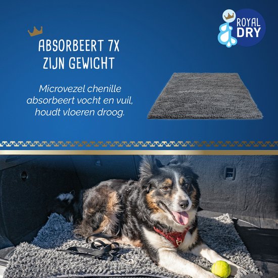 Paillasson Royal Dry pour animaux de compagnie - Tapis pour chien pour la voiture - Lieu de repos doux idéal pour les chiens - 66x91 cm (taille M) - Chenille en microfibre - Convient aux chiens et autres animaux de compagnie