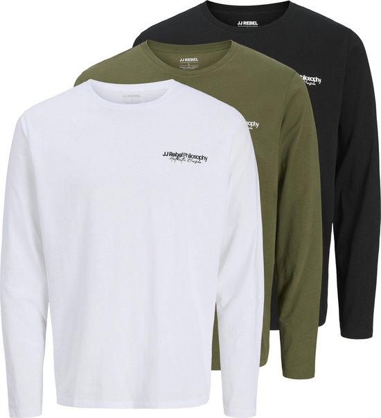 JJ REBEL - JREBZACK TEE LS CREW NECK 3 PACK - Homme - Chemises à manches longues