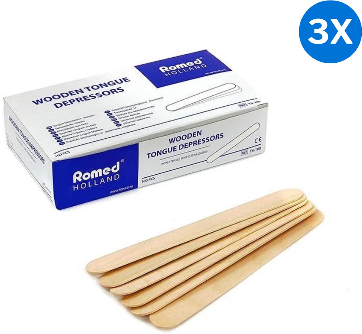 Goedkoopste 3x Romed houten tongspatels 100 stuks Romed - Houtkleur - Hout - Om de tong naar beneden te houden - Splintervrij