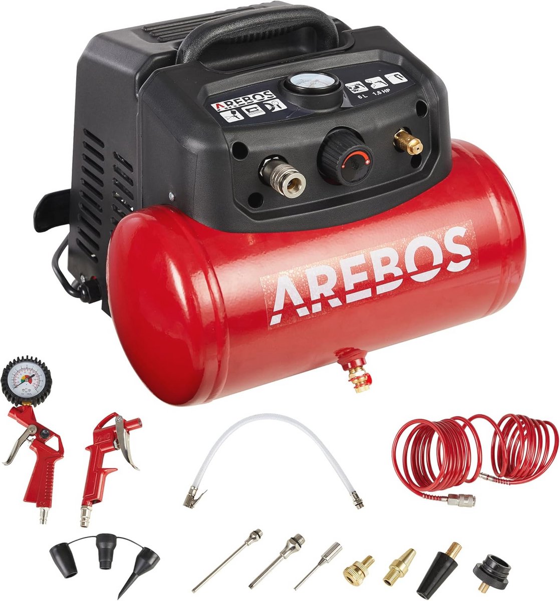 Compacte Persluchtcompressor 6L met 13-delige Compressorset | Onderhoudsarm | 1200W | Stil en Betrouwbaar
