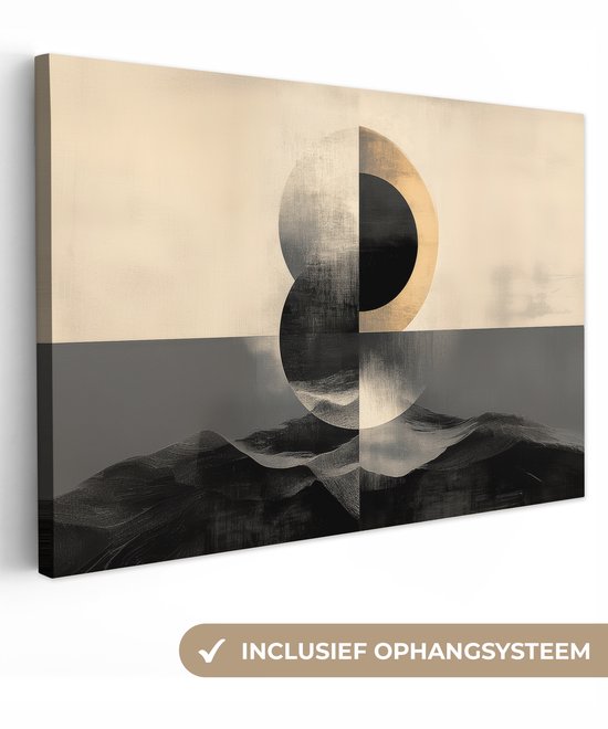 Canvas schilderij 90x60 cm - Exclusieve wanddecoratie Cirkels - Schaduw - Abstract - Muurdecoratie woonkamer - Slaapkamer decoratie - Kamer accessoires - Schilderijen op canvas