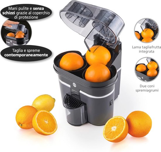 Elektrische citruspers met 2 kegels - Elegant zwart/zilver design — afbeelding 2