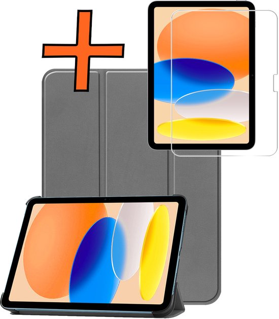 Hoes Geschikt voor iPad 2025 (A16 ) Hoes Tri-fold Tablet Hoesje Case Met Screenprotector - Hoesje Geschikt voor iPad 11 Hoesje Hardcover Bookcase - Grijs