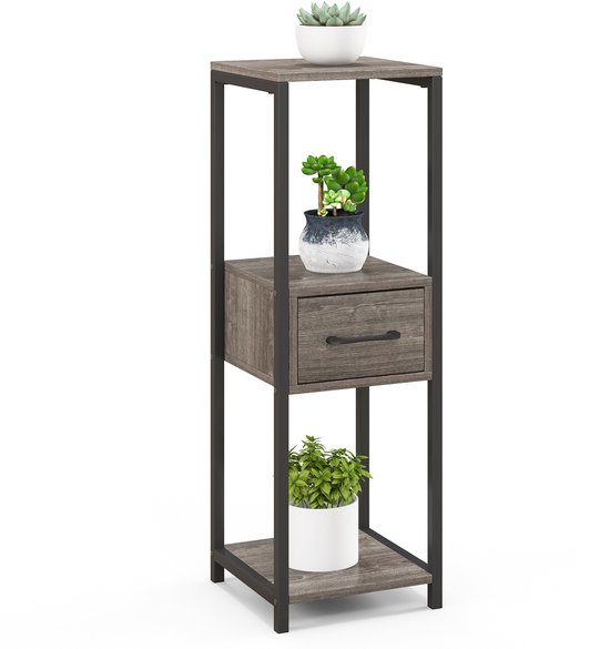 COSTWAY Metalen plantenstandaard, 3 etages, houten