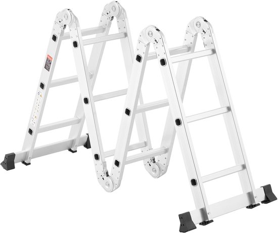 VEVOR Multifunctionele opvouwbare ladder, 7-in-1 hoge trapladder, een frame, 3-traps verstelbare telescopische ladder, 3,7 m bereikhoogte, zware verlengladder, 350 kg capaciteit voor huishoudelijk