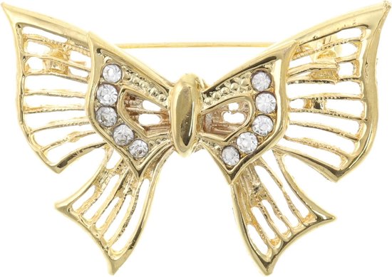 Behave® Broche noeud couleur or avec pierres 5,5 cm