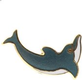 Behave® Sierpin- kleding pin - dolfijn- blauw groen wit emaille 2,5 cm