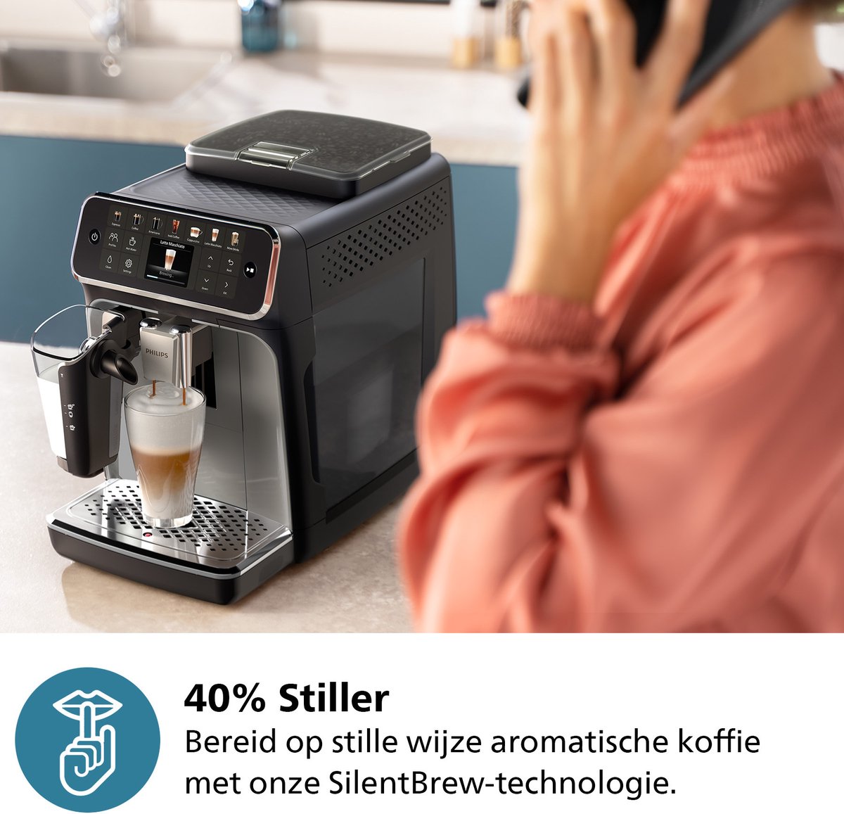 Philips 4400 Series - Espressomachine - 12 Warme & Koude Dranken - LatteGo Melksysteem - 40% Stiller - QuickStart - AquaClean Filter - Volautomatisch - Zwart & Zilver - Koffiemachine met bonen - EP4446/70 — afbeelding 7