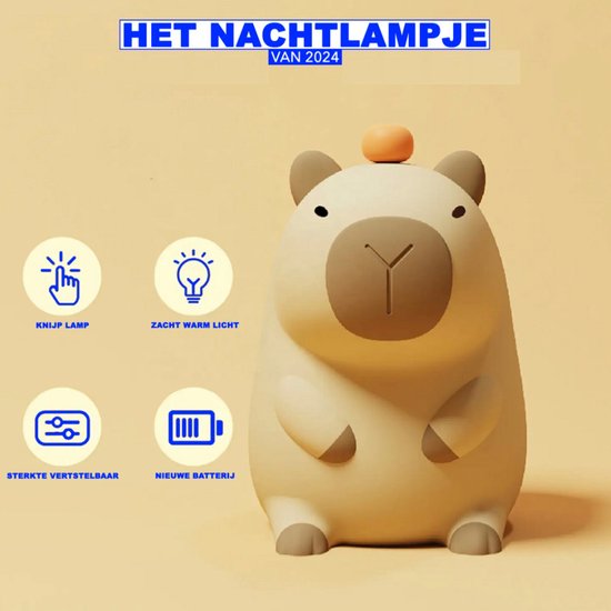 Lampada Notturna Per Bambini A Forma Di Capibara In Silicone Morbido - Touch, Ricaricabile E Timer