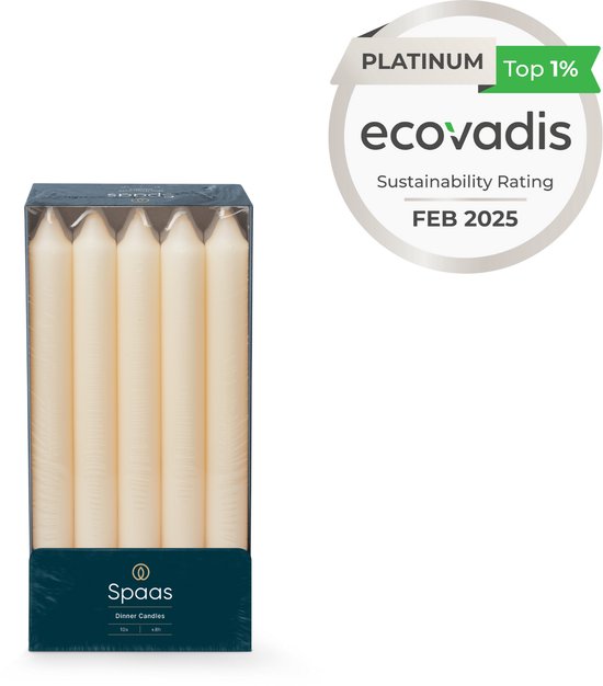 SPAAS - Bougies de table ménage 24cm, ± 8 heures, inodore - Ivoire - Pack économique 50 Bougies de table