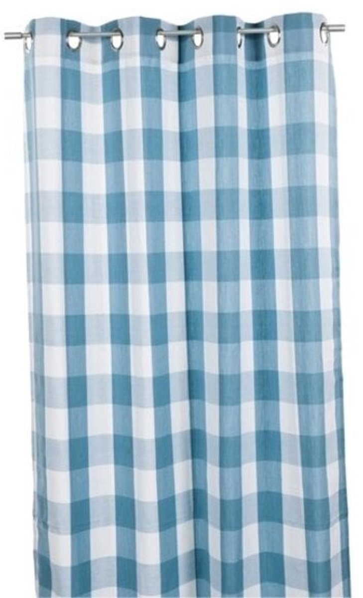 2LIF Marbella gordijn blauw geblokt 140 cm x 260 cm blauw, wit