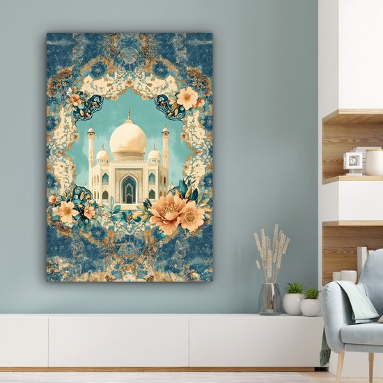 Tableau sur toile 80x120 cm - Décoration murale exclusive Taj Mahal - Ramadan - Fleurs - Islamique - Décoration murale salon - Décoration chambre - Accessoires de chambre - Peintures sur toile