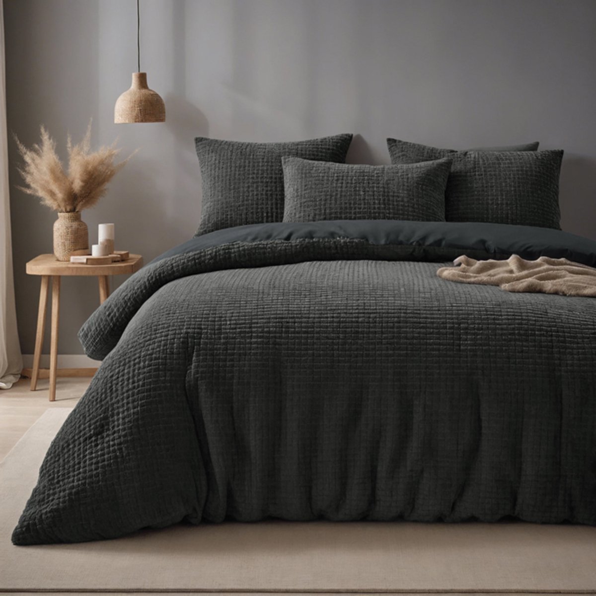 Teddy Check Dekbedovertrek Antraciet-1-persoons (140 x 200/220 cm)