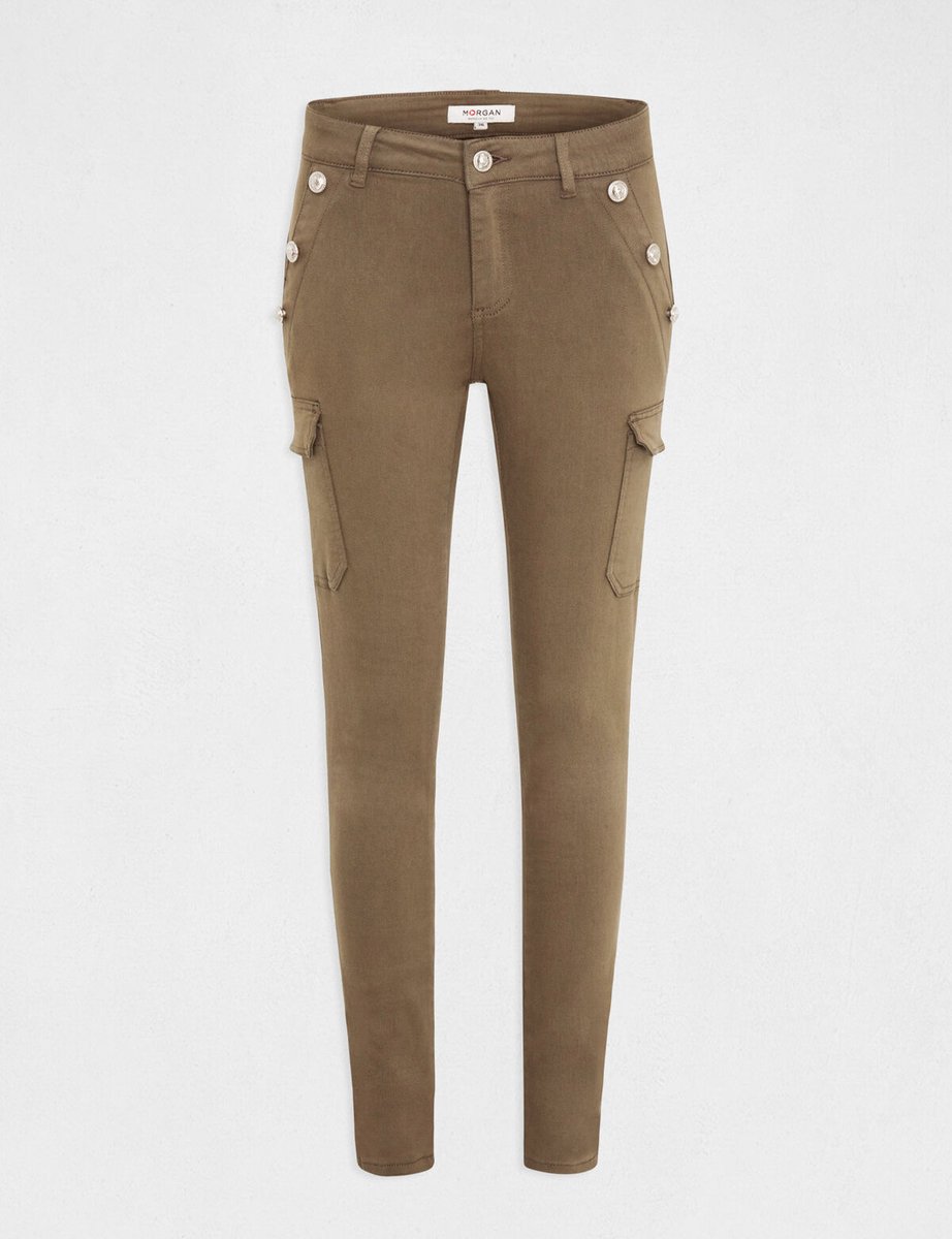 Morgan - Skinny cargo trousers with buttons raw denim 232-Pema2 Kaki - Maat : 34