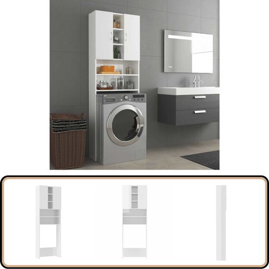 Wasmachinekast 64x24x190 cm bewerkt hout artisanaal eikenkleur