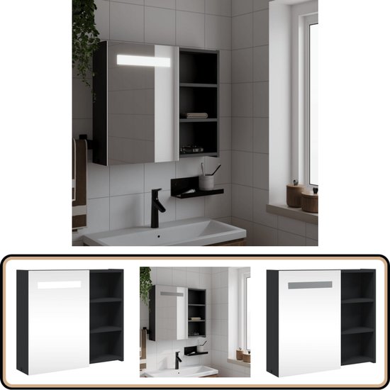 Badkamerkast met spiegel en LED 89x14x62 cm glanzend wit