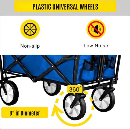 Opvouwbare Bolderkar - Blauw - Kinderenvervoer - Verstelbare Handgreep - 80KG - 90L van Sekey — afbeelding 5