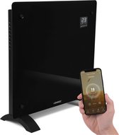 VONROC Luxe elektrische kachel - Convectorkachel met glazen paneel – 500W/1000W - Verwarmt ruimtes tot 12m2 - Bediening zowel met app (via Wifi) als handmatig – Instelbare thermostaat en timer - Zwart