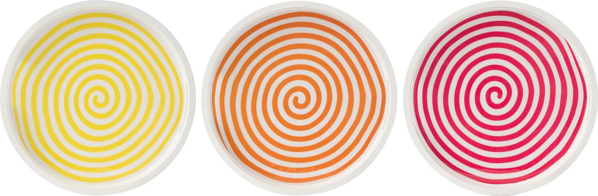 J-Line plateau Rond - hout - roze/oranje/geel - 3 stuks