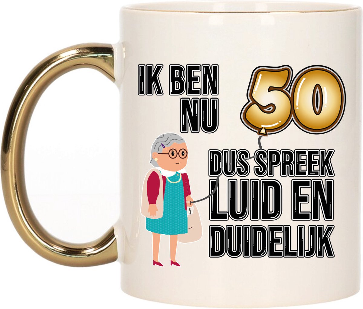 Bellatio Decorations Verjaardag cadeau mok 50 jaar - luid en duidelijk oma - goud -Sarah