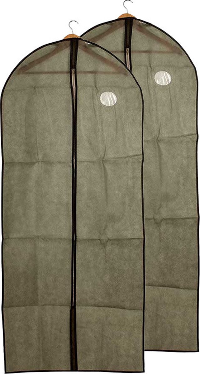 Kipit Kledinghoes - 2x - met kijkvenster - grijs - 60 x 137 cm - kledingzak - voor jurk of pak