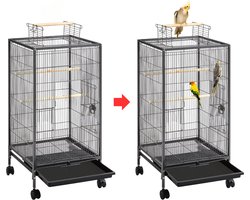 VELTRR® Luxe Grootte Papegaaienkooi op Wielen - Parkietenkooi - Grote Vogelkooi voor Binnen - Inclusief Speelgoed - Met Badhuis - Zwart