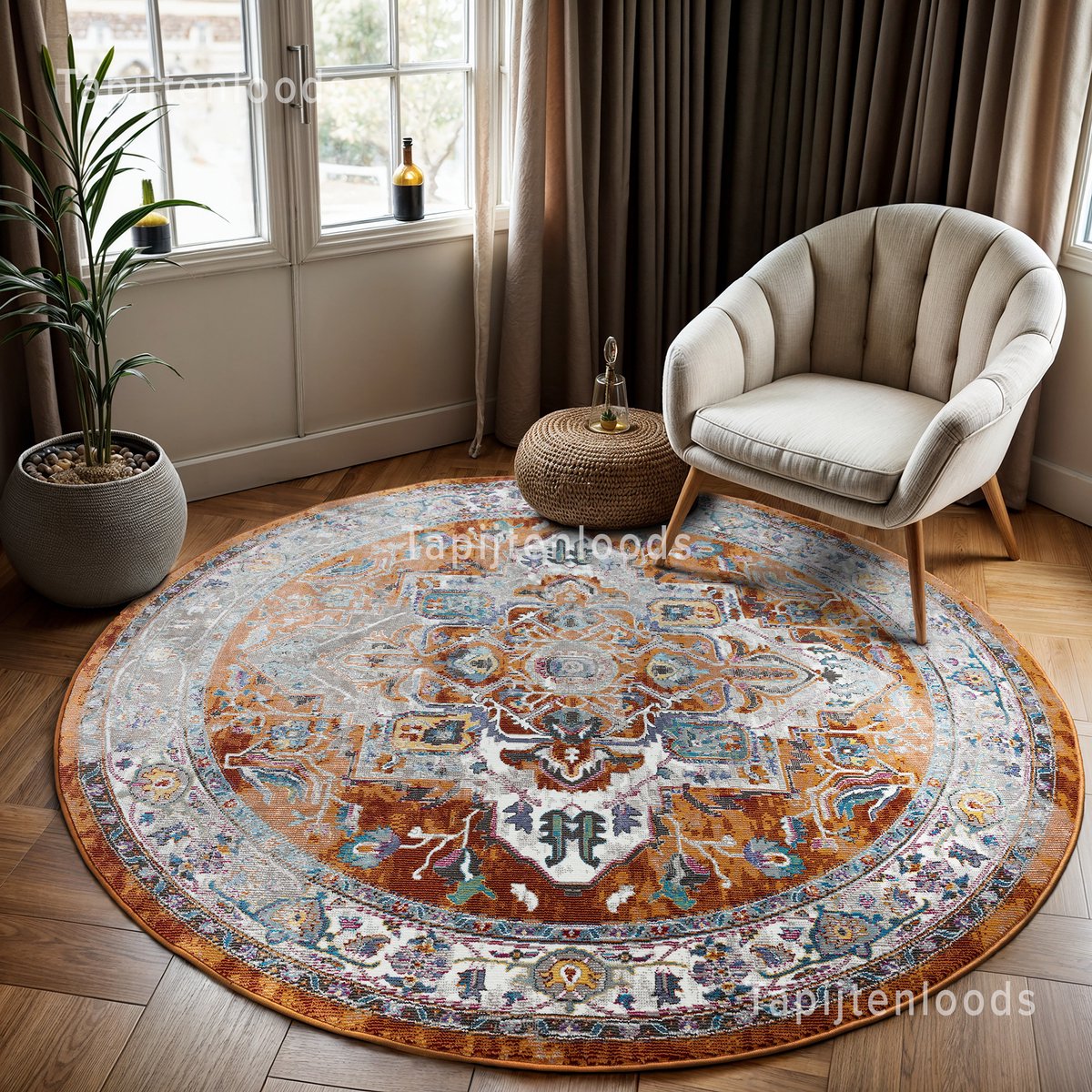 Picasso Castana Vintage Rond Vloerkleed Terra / Multi Laagpolig- 200 CM Ø