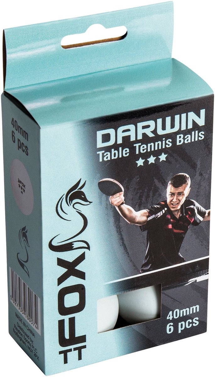 Fox TT Darwin 3 Star Table Tennis Balls (Pack of 6)