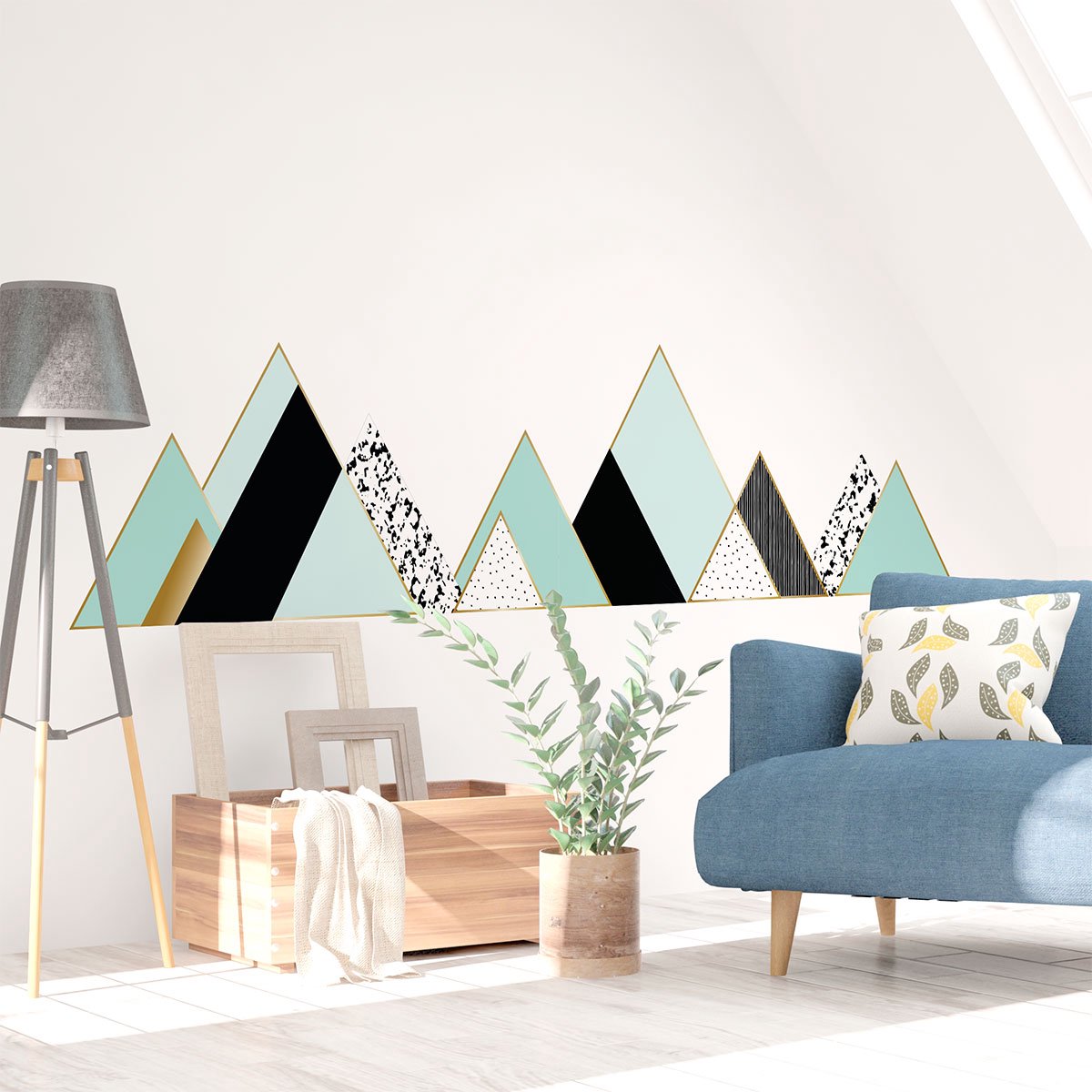 Ambiance Sticker Muurstickers - Decoratie voor slaapkamer/woonkamer - Gigantische muursticker van Scandinavische bergen ENNEDI - 100x150cm Multi color
