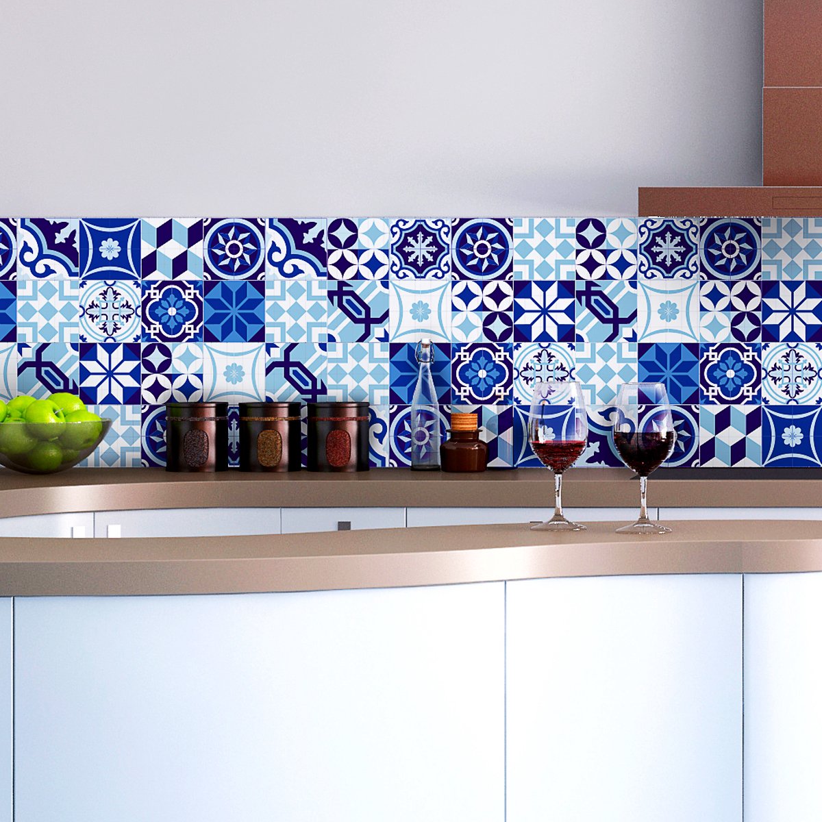 Ambiance Sticker Zelfklevende tegelmuurstickers voor keuken en badkamer - 16 Azulejo tegelstickers in verschillende blauwtinten - 16 stickers van 10x10 cm Multi color