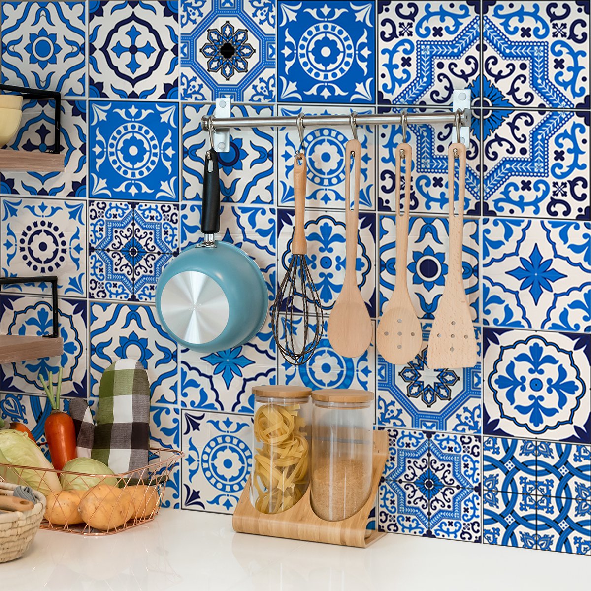 Ambiance Sticker Zelfklevende tegelmuurstickers voor keuken en badkamer - 30 Danilo Azulejos tegelstickers - 30 stickers 20x20cm Multi color